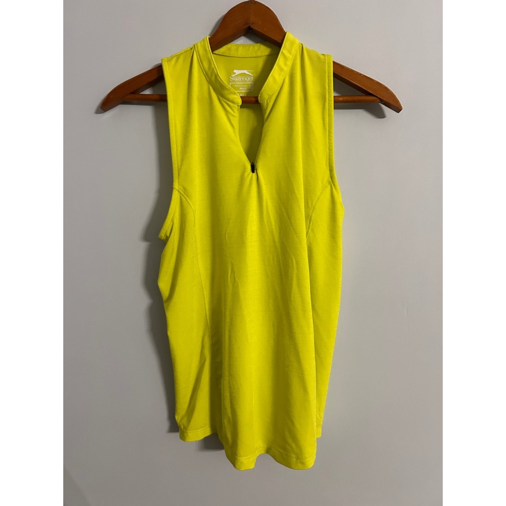 Slazenger Golf Womens XS Neon Lime Yellow Sleeveless Zip Mock Neck Racerback Top